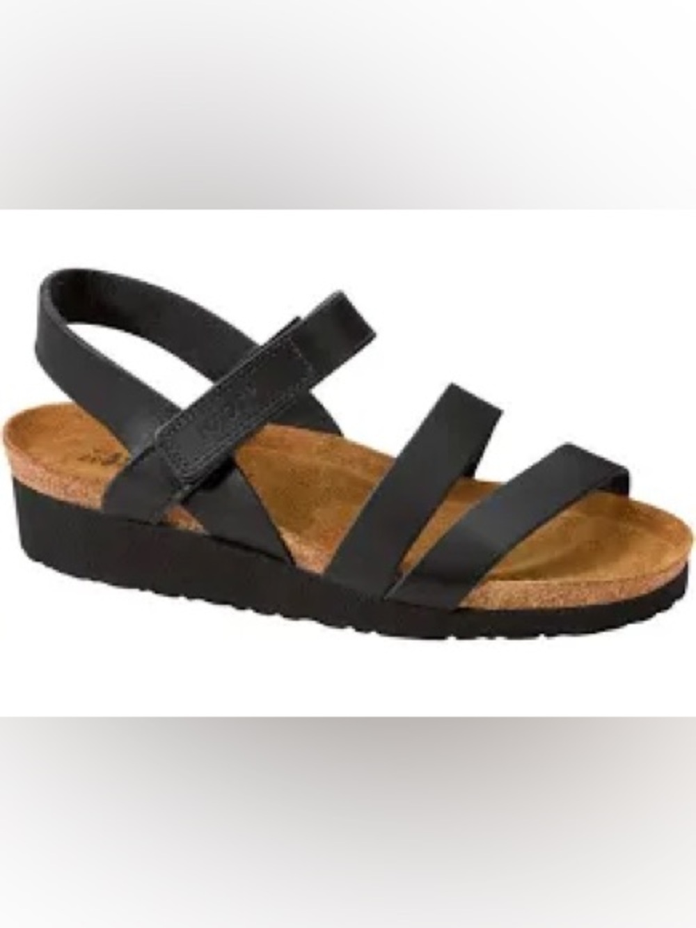 Naot Kayla Black Leather Cork Footbed Wedge Sandals Womens EU 38 US 7-7.5